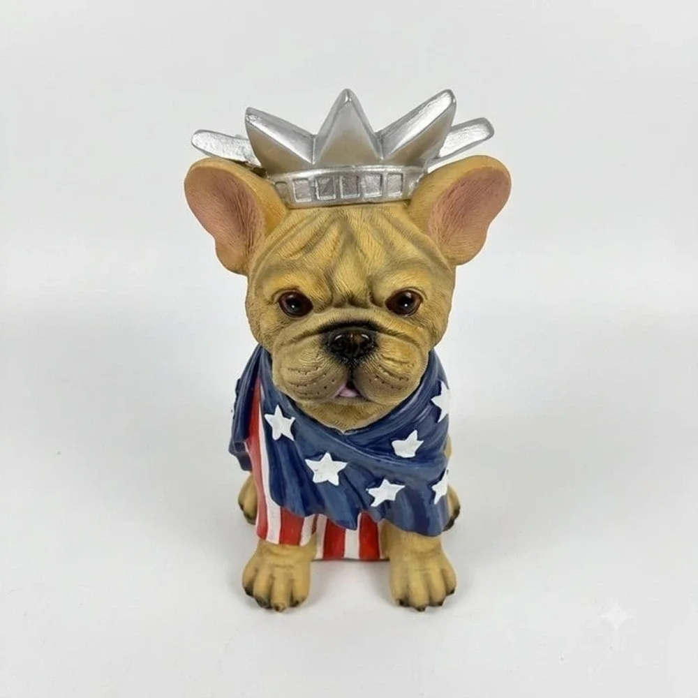 Patriotic French Bulldog Statue of Liberty Figurine Decor
